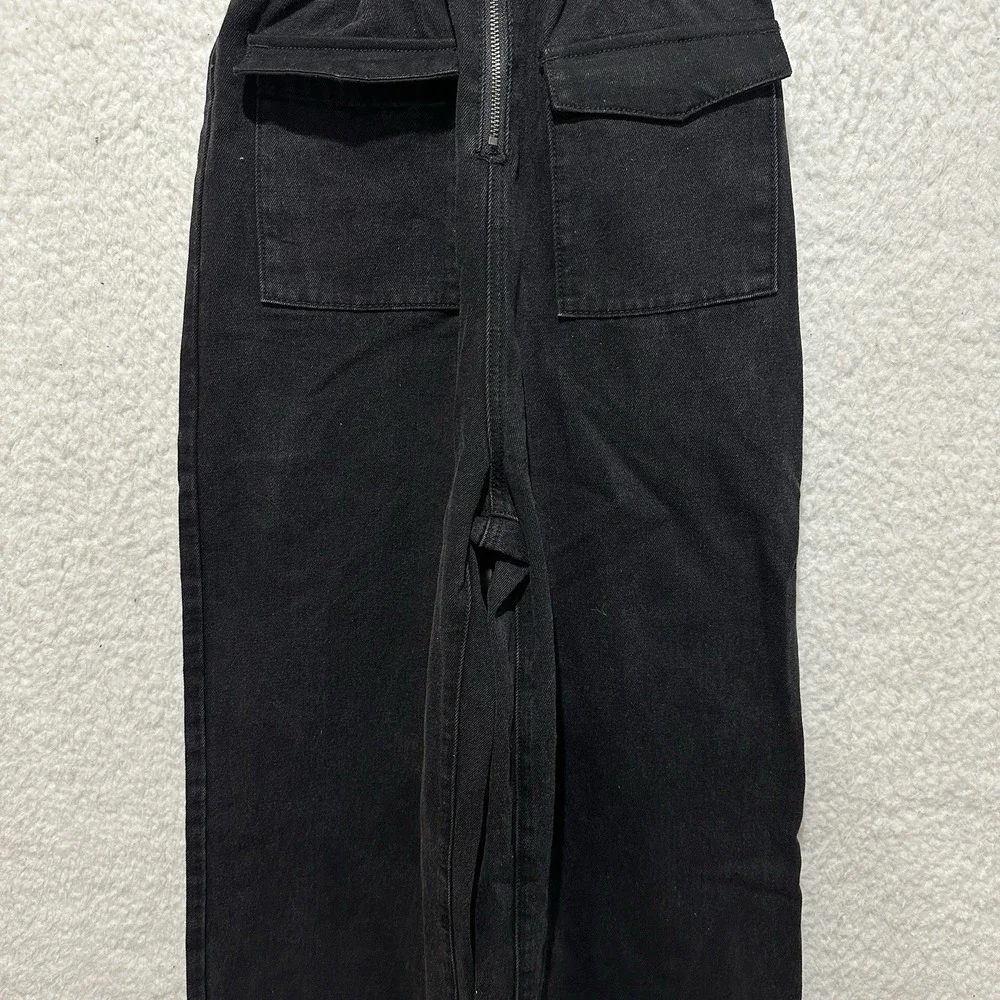 Nasty Gal Collection Black Denim Fringe Detailing Zip Up Front Jumpsuit Sz US 4 - Picture 10 of 16